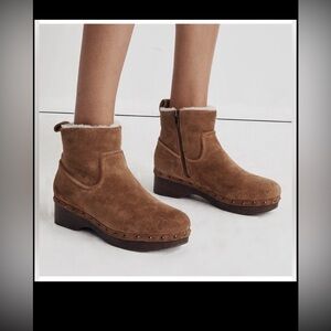 Madewell The Marceline Platform Boots Suede Wood Shearling in Tan Size 7.5 NWOB
